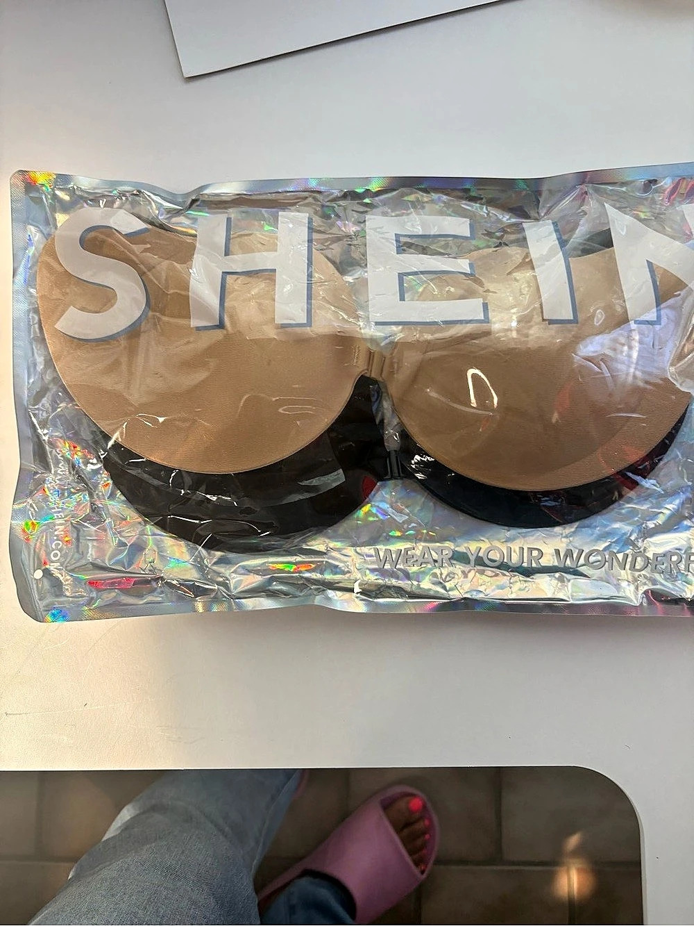 SHEIN Strapless Backless Adhesive Sticky Bra Set Brown & Black Size D